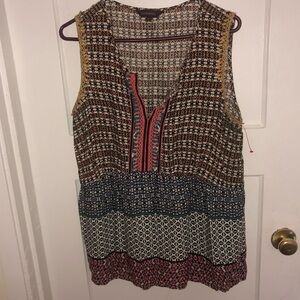 Ranna Gill Tan and Brown Graphic Tank Top 21” pit to pit. 26” length bohemian